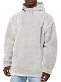 Runcati Herren Kapuzenpullover Leichte Teddy Fleece Hoodie Einfarbig Casual Plüsch Pullover Herbst Winter Lose Fuzzy Sweatshirt Hellgrau XXL