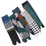 Happyyami 5 Paar Tabi Socken im japanischen Stil Zwei Finger Socken V- Toe Flip Flop Big Toe Tabi Socken Lustige Neuheit Baumwolle, Wie abgebildet, M