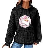 Kapuzenpulli Damen Hoodie Schwarzer Hoodie Damen Sweatshirtjacke Damen Ohne Kapuze Sweatweste Damen Teenager Sachen Damen-Sweatshirt mit weihnachtlichem Aufdruck und Kapuze Teenager Sachen (Black, XL)