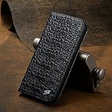 Generic Schutzhülle für iPhone 13 Mini (13,7 cm / 5,4 Zoll), echtes Leder, Magnetverschluss, Schwarz