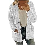 AI 2024 Frauen Casual Plus Größe Plüsch Pullover Taschen Oberbekleidung Knöpfe Strickjacke Mantel Damen Reißverschluss up Keine Kapuze, weiß, 38