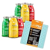 SmoothieDog Hundesmoothie, 6er Probierset Klassik mit Lickimat Leckmatte, 20x20 cm pastellmint - 100% getreidefrei, für alle Hunde, 3 Sorten - 2xLamm, 2xRind, 2xHuhn, je 1x 250 ml