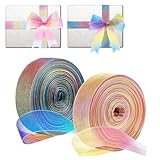 Schleifenband Regenbogen, 20M Organzaband 2.5CM, Geschenkband Chiffonband Regenbogen, Schleifenband Schultüte, Bänder zum Basteln für Hochzeit Geburtstag Geschenkverpackung Schultütenschleife