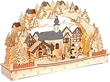 BRUBAKER 3D Lichterbogen - LED Schwibbogen - Großes Weihnachtsdorf 2025 - Weihnachtsbeleuchtung aus Holz Natur - 27 x 45 x 12 cm - Handbemalte Figuren - Weihnachtsdeko für Tisch & Fenster