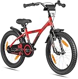 PROMETHEUS BICYCLES Kinderfahrrad 18 Zoll Jungen ab 6 Jahre - Kinder Fahrrad 18 Zoll Junge Mädchen Fahrrad Kinder mit Rücktrittbremse Fahrradständer in Rot Schwarz