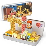 Magnetisches Bausteine Reisespielzeug mit Metallbox - 35 PCS Ingenieur Magnetwürfel, Technik-Bausteine für Kinder, STEM Reisepiel für Autofahrten, Lernspielzeug Geschenk ab 3 Jahren