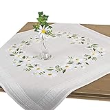 Stickpackung Margeritenblüten, Tischdecken Set vorgezeichnet zum Sticken, Blumen Stickset mit Plattstich und Stielstich zum Selbersticken