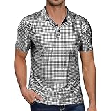 Generisch Pailletten Poloshirt Herren Disco Glitzerhemd Glänzend Faschingskostüme 70Er 80Er Karneval Kostüm Glitzer Pailletten Polohemd Jahre Outfit Partyhemd Fancy Top Cosplay