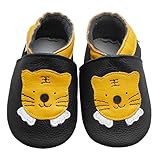 Bemesu Weiche Sohle Leder Babyschuhe Lauflernschuhe Krabbelschuhe Kleinkind Kinderschuhe Hausschuhe Schwarz Tiger (L, 12-18 M, EU 21-22)