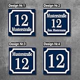 RETRO Hausnummernschild von EDS-Werbemedien - Hochwertiges Hausnummer Schild in BLAU - Individuell personalisierbares Haus Nummernschild aus UV- und witterungsbeständigem Material
