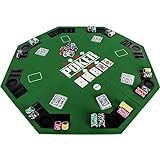 GAMES PLANET Faltbare Pokerauflage „Full House“ für bis zu 8 Spieler, achteckig, Maße 120x120 cm, MDF Platte, 8 Getränkehalter, 8 Chiptrays, grün