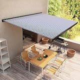 Motorisierte Kassetten-Markise, Pulverbeschichtetes Aluminium, Markisenstoff mit PU-Beschichtung, Motorisiert, Sonnenschutz Balkon, Markise Einziehbar, 350x250 cm, Blau und Weiß