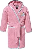 Erwin Müller Kinder-Bademantel mit Kapuze Frottier rosa Größe 122/128 - angenehm weich, saugstark, mit Taschen und Bindegürtel, Stickerei Elfen