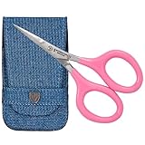 DREI SCHWERTER - Stickschere, Bastelschere, Nähschere. Fadenschere für Basteln, Handarbeit und Haushalt, extra spitz und scharf - mit gummierten Griffen für sicheren Halt, im Etui pink/jeansblau