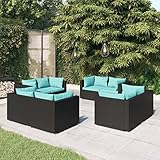 CINDERFUL Gartenmöbel Set 8-TLG. Garten-Lounge-Set mit Kissen Poly Rattan Schwarz