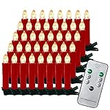 Gotoll 40er LED Weihnachtskerzen,Warmweiß Christbaumkerzen Kabellos Kerzen mit Fernbedienung Kerzenlichter IP44 für Weihnachtsbaum Weihnachtsdeko Hochzeit Partys - Rot