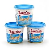 BAUTZ‘NER Senf mittelscharf - 3er Set (3x200 ml) Eimer Mittelscharfer Senf – Original Bautz‘ner Rezeptur seit 1955 – Ohne Zusatz von Konservierungsstoffen und Geschmacksverstärkern – Senf