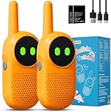 DURLK Walkie Talkie Kinder,2er Pack Wiederaufladbare Walkie Talkies mit Eingebautem Li-Ionen-Akku, Radio Walki Talki für Camping, Garten, Spielzeug Geschenke für 3–12 Jährige Junge Mädchen（Orange）