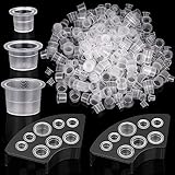 YESLUSY 300pcs Tattoo Farbkappen Cups, Tattoo-Tintenbecher mit 2 Cups Halterungen, Kunststoff Tattoo Ink Caps für Tattoo Zubehör Pigment (100 große 100 mittlere 100 kleine, weiß)