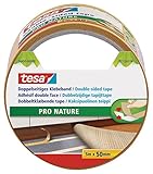 tesa Doppelseitiges Klebeband PRO NATURE - stark und vielseitig, als Verlegeband für Böden sowie zum Basteln geeignet - aus 100% recyceltem Kunststoff - 5 m x 50 mm