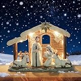Topsky Krippenfiguren Set – Weihnachtskrippe mit Beleuchtung, 5pcs Krippenset Handbemalt – Weihnachtskrippe Komplettset Mit Jesus Figur – religiöses Geschenk für Familie, Freunde und Christen