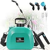 SYLSTAR Drucksprüher 5 Liter, Elektrischer Pflanzensprüher mit 3 Nebeldüsen, USB-aufladbarem Griff und Teleskopstab, Gartenspritze, Unkrautspritze & Wassersprüher mit Verstellbarem Schultergurt