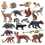 SIENON 18 Stück Waldtiere Figuren Spielzeug, Baby , Miniatur-Tier-Spielzeug Eule, Igel, Fuchs, Eichhörnchen, Bären, Affen für Wald-Themen-Kuchenaufsätze, Kuchen Topper Cupcake Toppers
