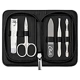 Chali® Maniküre Set 5-teilig - Edelstahl Nagelset für Herren und Damen mit Etui - Nagelschere, Nagelknipser, Pinzette, Glasnagelfeile, Nagelhautschieber