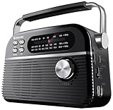 Defender® Vega Tragbares Retro Radio mit Bluetooth, FM/AM/SW Rundfunkempfang, Integrierter Akku, Küchenradio, Teleskop-Antenne, Lautsprecher 5W, USB-C, Schwarz