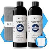 NEUHEIT: Ultraschallreiniger Konzentrat MIT DESINFEKTION inkl. Mikrofasertuch | Hygienische Brillenreinigung, auch gegen Viren und Bakterien (2 x 750ml)