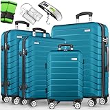 tillvex® Reisekoffer Set 4-teilig + Gepäckwaage, 8X Koffergurte & 4X Kofferanhänger | Kofferset 4 Rollen | Trolley Gepäck Koffer TSA Schloss | Hartschalenkofferset S-M-L-XL