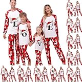 2024 Weihnachtspyjama-Set für Familie, Alphabet, passender Pyjama, weich, für Paare, niedlich, lustige Outfits, langärmelig, rot, kariert, Nachtwäsche, C-Buchstabe, S