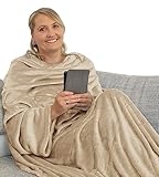 L.E.M.B. Hometrends Kuscheldecke mit Ärmeln TV Decke Sofadecke Ärmeldecke Wohndecke Fleecedecke Mikrofaser Strokkur 170 x 200 cm cc-beige