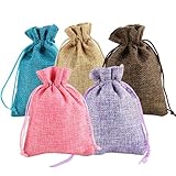 FOSDICK 5 Stück Jutebeutel Klein, 17x23cm JutesäCkchen Mit Kordelzug, Kleine Säckchen Geschenktüten Stoffbeutel StoffsäCkchen Mit Zugband,Tasche für Hochzeit, Party, Schmuckbeutel, Weihnachten