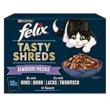 PURINA FELIX Tasty Shreds Geschmacksvielfalt Katzennassfutter Mix, Portionsbeutel, 10 x 80 g