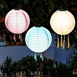 3er-Pack Solar Lampions Außen Wetterfest - Solar LED Laterne, Wasserdicht Nylon Hängende Gartenlaterne 20cm, Solarlampions für Außen Garten, Halloween Fest Deko (Stil B)