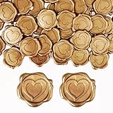 CoKeeSun 50 Stück Goldene Wachssiegel Selbstklebend, Wachssiegel Aufkleber Vintage, Siegelaufkleber Hochzeit, Klassische Dekoration für Einladungen, Umschläge, Geburtstage und Partys (Herz)