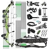 Compoundbogenset 30-55lbs Einstellbare Jagd Compound Bogen und Pfeile Set für Erwachsene und Anfänger Outdoor-Schießen Bogenschießen Set LH/RH (Rechte Hand, Grün)
