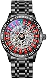 MASTOP Roulette Rad Herren Uhren Automatische Mechanische Uhr für Männer Swinging Rotary Dial Design Hollow Skelett Uhren Edelstahl Wasserdicht Business Armbanduhr, Schwarz, Roulette-Rad-Armbanduhr
