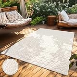 Paco Home Teppich In- & Outdoor, Moderne abstrakte Boho Designs mit 3D Struktur, robust & wetterfest, ideal für Terrasse Wohnzimmer & Küche, Grösse:60x100 cm, Farbe:Creme 4