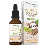 Vitamin D3 K2 Tropfen für Kinder für 300 Tage (10 Monate) - 500 IE Vitamin D & 25μg Vitamin K2 - Hoch bioverfügbar durch Original K2VITAL® - Ohne schädliche Zusätze - Vitamine für Kids