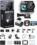 AKASO Brave 4 Pro Action Cam 4K30FPS 20MP mit 128GB U3 Speicherkarte 40M Unterwasserkamera Ultra HD Touchscreen 170 ° Weitwinkel, EIS Stabilisierung, 5X Zoom, 2.4G Fernbedienung und 2 Akkus 1350mAh