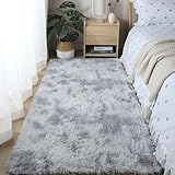 Flauschiger Hochflor-Teppich, 180 x 200 cm, rutschfest, waschbar, moderner Teppich für Wohnzimmer und Schlafzimmer, weiches Wassergrau, Heimdekoration