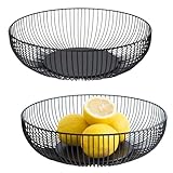 HTRTRR Obstschalen aus Metall 2 Stück, 28 cm x 8 cm, Seicht Obstkorb aus Eisen, Schwarz matt, Rund, Modern Design, Aufbewahrung für Gemüse Obst Brot