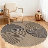 Capslpad Teppich Wohnzimmer Rund 120x120cm Jute Aussehen KüchenTeppich Natürlich Runder Waschbar rutschfest Teppich für Wohnzimmer, Schlafzimmer, Büro Bereich, Schwarz Braun