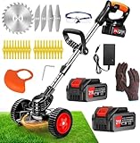 Xbzzgmg Rasentrimmer mit Akku, Akku Rasentrimmer mit 2 Akkus und 4 Messertypen Verstellbarer Freischneider, Teleskop Freischneider Akku mit Geringem Geräuschpegel für Höfe, Gärten und Gehwegkanten