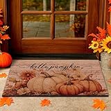 Lanpn Herbst Fußmatte, Kürbis Kokosmatte, rutschfeste Thanksgiving Türmatte für Haustür, 42x75 cm Kokos Schmutzfangmatte Innen Fussmatte Außen Waschbar Eingangsbereich Matte Hello Pumpkin Door Mat