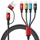 Minlu 4 in 2 Multi Ladekabel, Multi USB Kabel mit Datenübertragung, Nylon Universal Ladekabel [3.5A 1.2M] Ladekabels USB Schnellladekabel mit Micro/Typ C/2*Lightning für iPhone,Android,Galaxy,Tablet