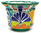 Enchanted Talavera Mexikanische Keramik Blumentopf mit gewelltem Rand, für Sukkulenten, Gartendekoration, Dunkelgrün (groß (28 x 21 cm)