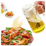 TISTIPPL Olivenölspender, 2-in-1-Ölsprüher zum Kochen, 470 ml Glasölsprühflasche mit Ausgießer, Lebensmittelqualität Ölspender und Ölsprüher für Küche, Salat, Braten, BBQ (weiß-www)